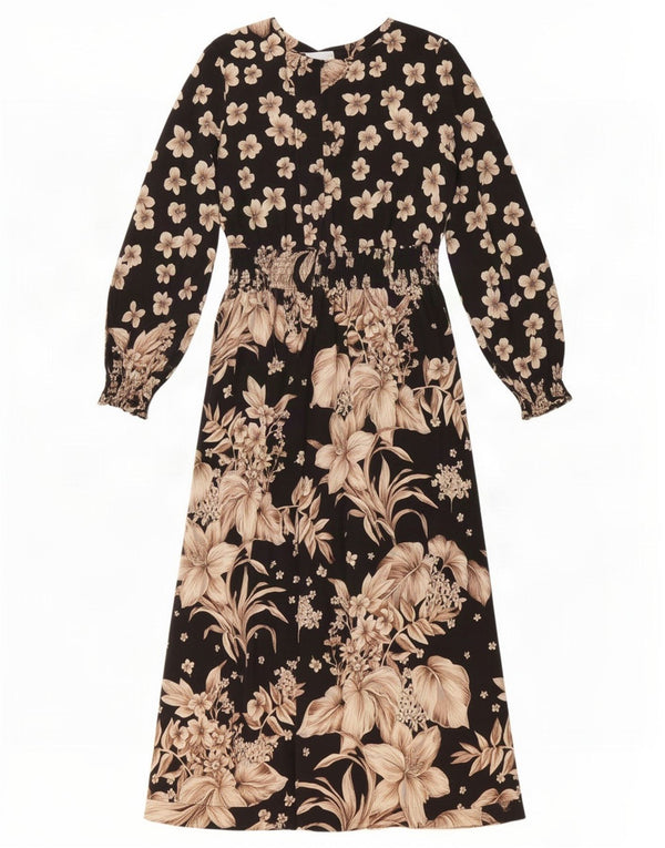 Zara Damen-Maxikleid mit langen Ärmeln, Gr. 40, Größe S, Schwarz, Blumenmuster, Polyester