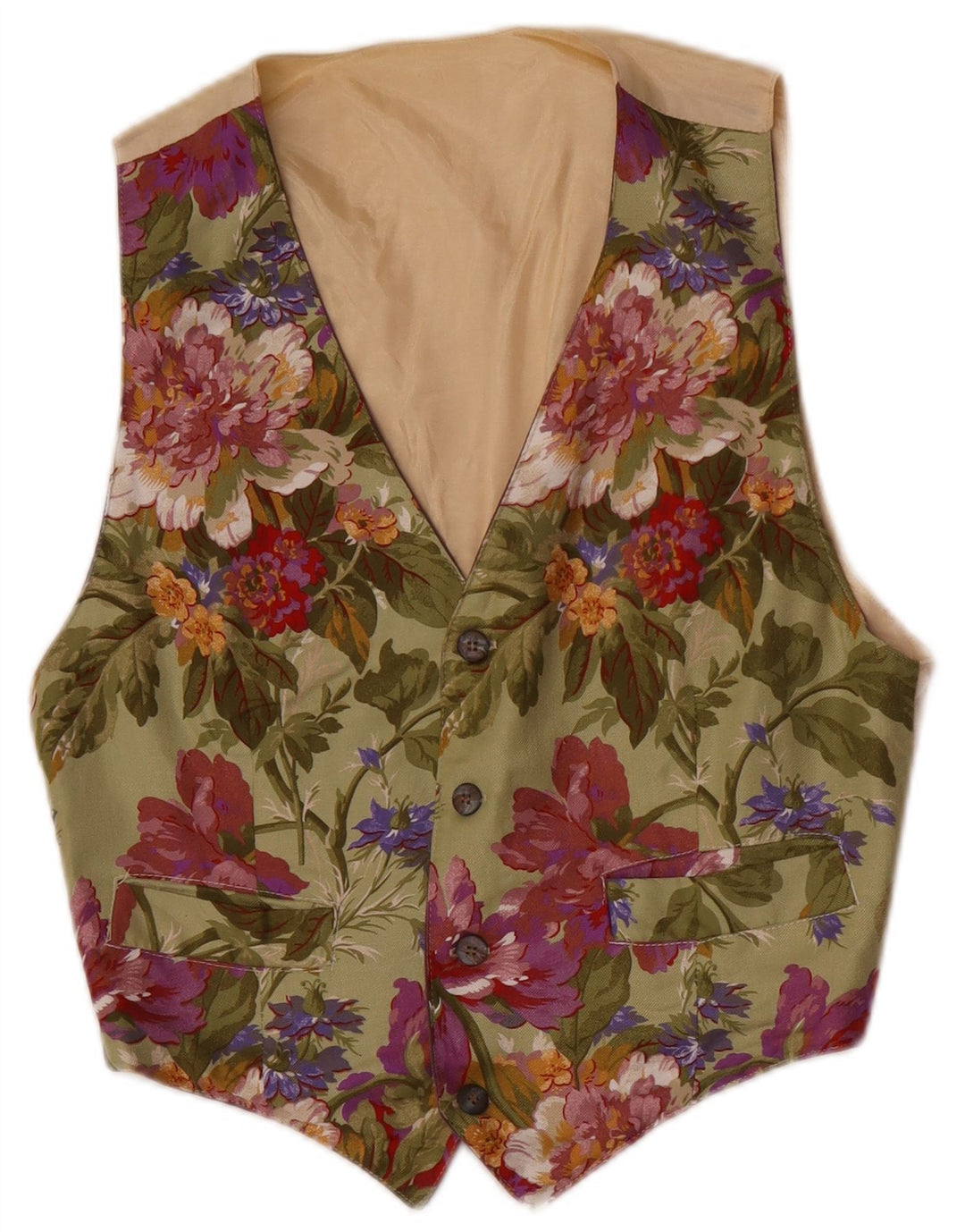 Vintage Herren Weste XS Khaki Floral