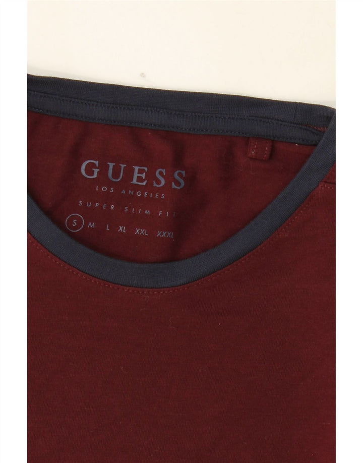 GUESS Mens Slim Fit Top Long Sleeve Small Burgundy Cotton Vintage Guess and Second-Hand Guess from Messina Hembry 
