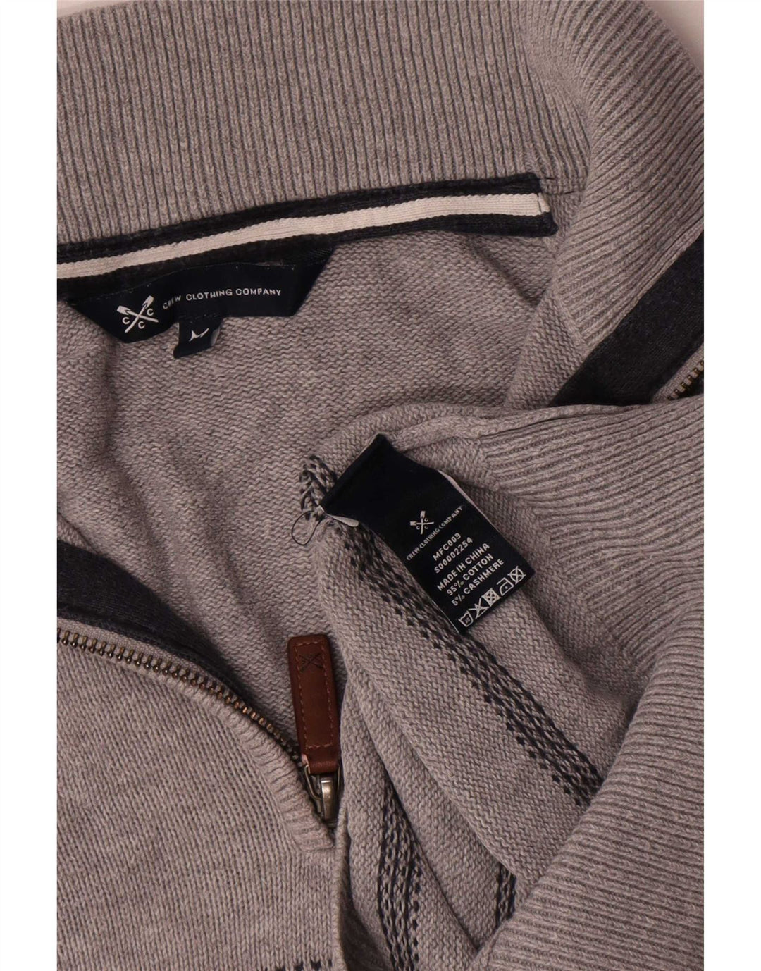 Crew Clothing Herren-Pullover mit Reißverschluss am Hals, mittelgrau gestreifte Baumwolle