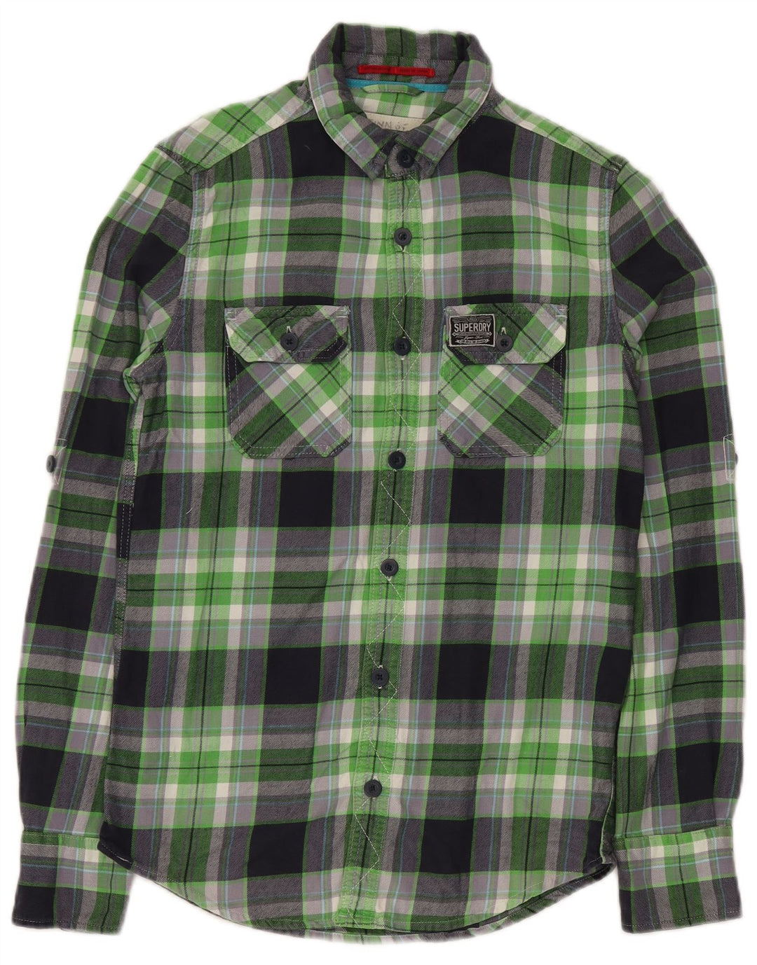 SUPERDRY Herren-Flanellhemd, klein, grün kariert, Baumwolle