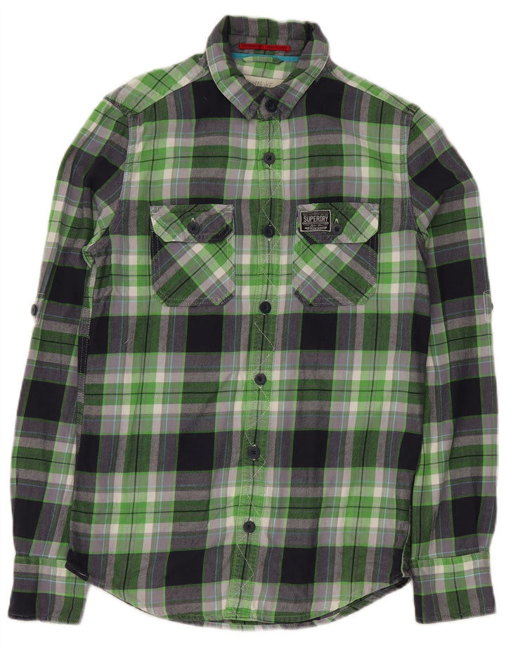 SUPERDRY Herren-Flanellhemd, klein, grün kariert, Baumwolle