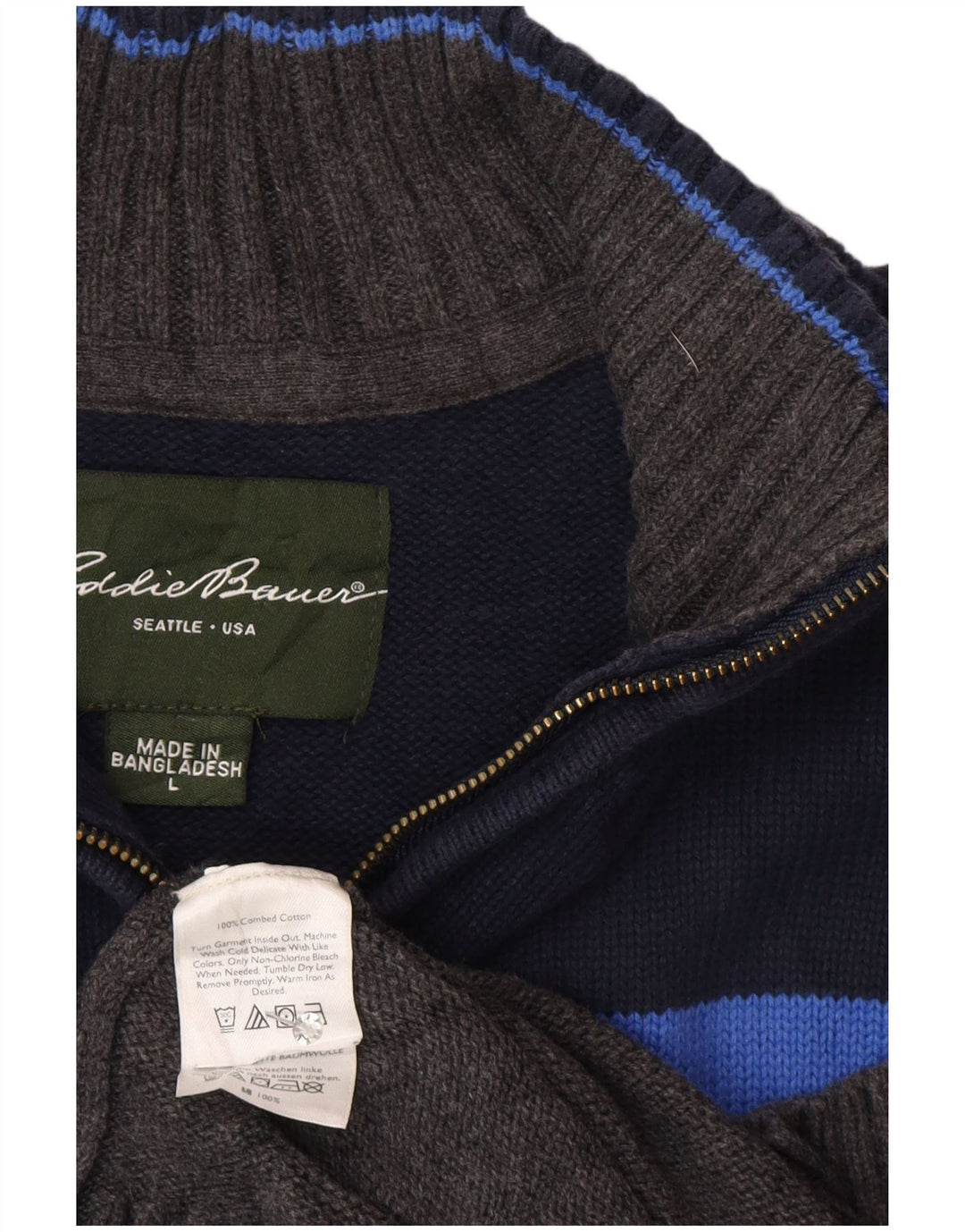 Eddie Bauer Herren-Pullover mit Reißverschluss am Hals, groß, graue Farbblock-Baumwolle