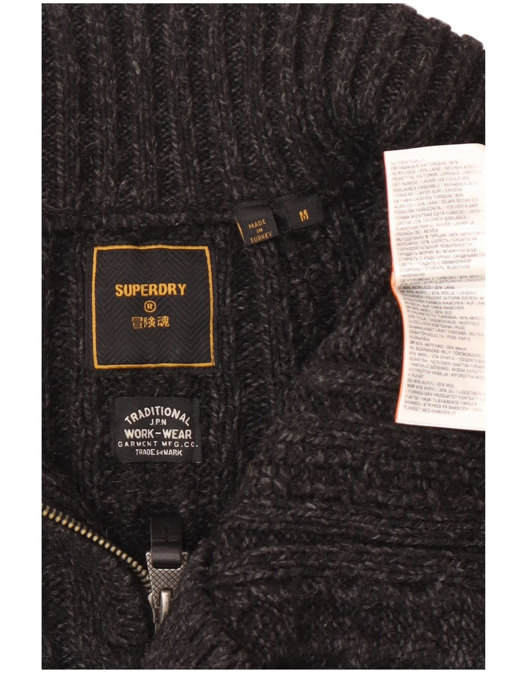 Superdry Herren-Pullover mit Reißverschluss am Hals, mittelgraues Acryl