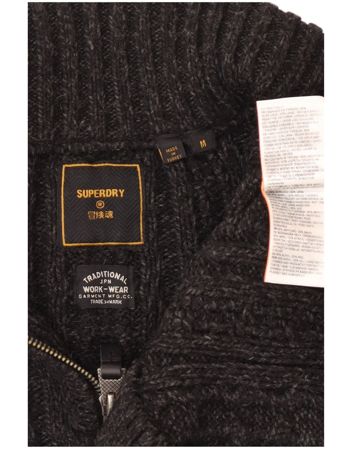 Superdry Herren-Pullover mit Reißverschluss am Hals, mittelgraues Acryl