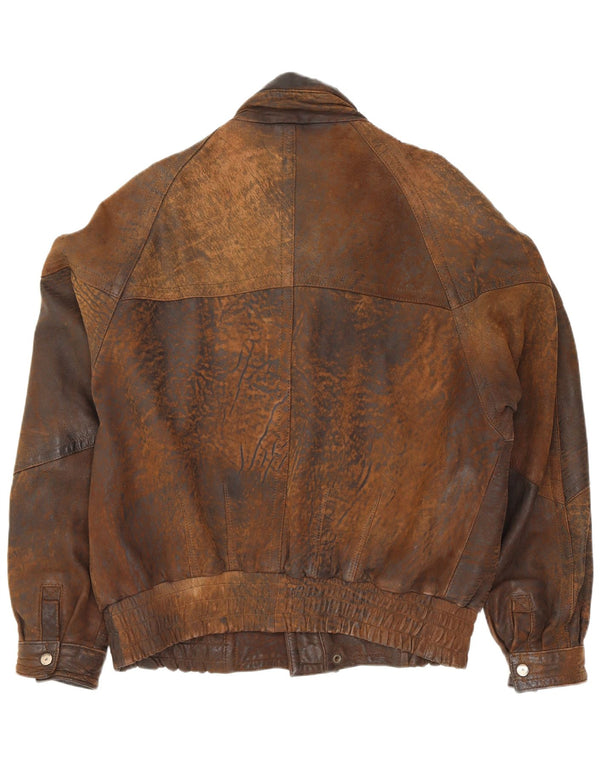 Gina Bacconi Herren Leder Bomberjacke UK 36 Small Brown Patchwork Retro