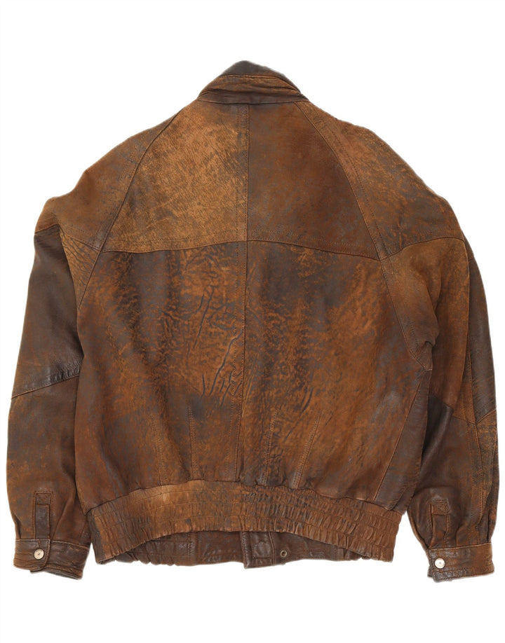 Gina Bacconi Herren Leder Bomberjacke UK 36 Small Brown Patchwork Retro