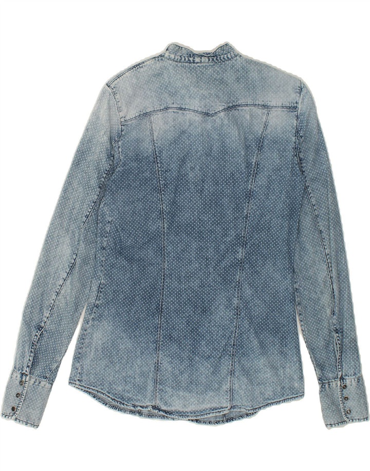 GAS Womens Denim Shirt UK 12 Medium Blue Spotted Vintage Gas and Second-Hand Gas from Messina Hembry 