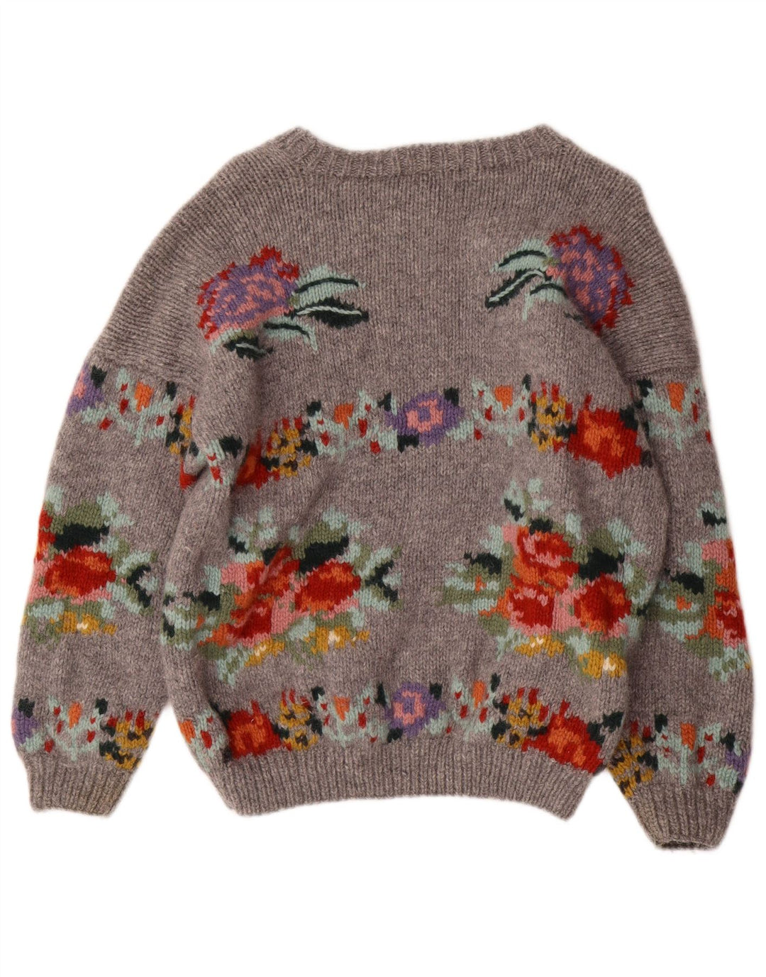 STEFANEL Damen-Pullover mit U-Boot-Ausschnitt, UK 14, Mittelgrau mit Blumenmuster