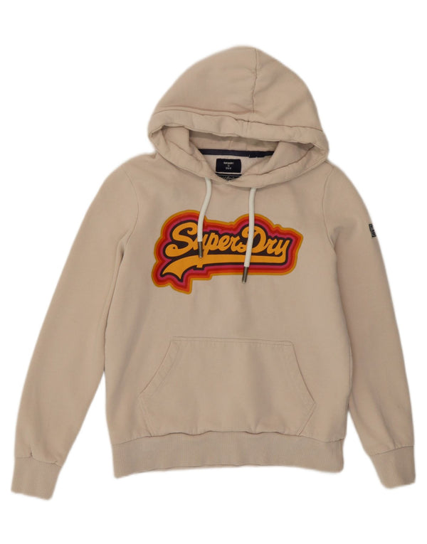 Superdry Damen Grafik-Hoodie-Pullover UK 10 Small Beige Baumwolle