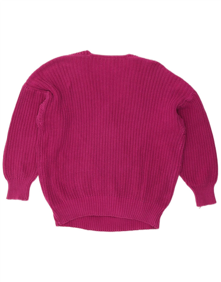 VINTAGE Übergroßer Damen-Pullover mit V-Ausschnitt, EU 40, mittelviolette Baumwolle