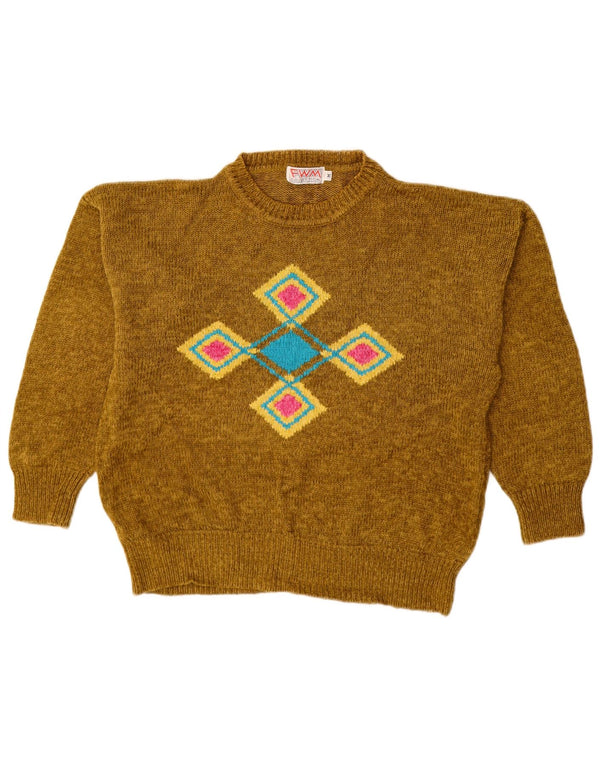 VINTAGE Damen Pullover mit Rundhalsausschnitt, UK 14, Medium Khaki Argyle/Diamant