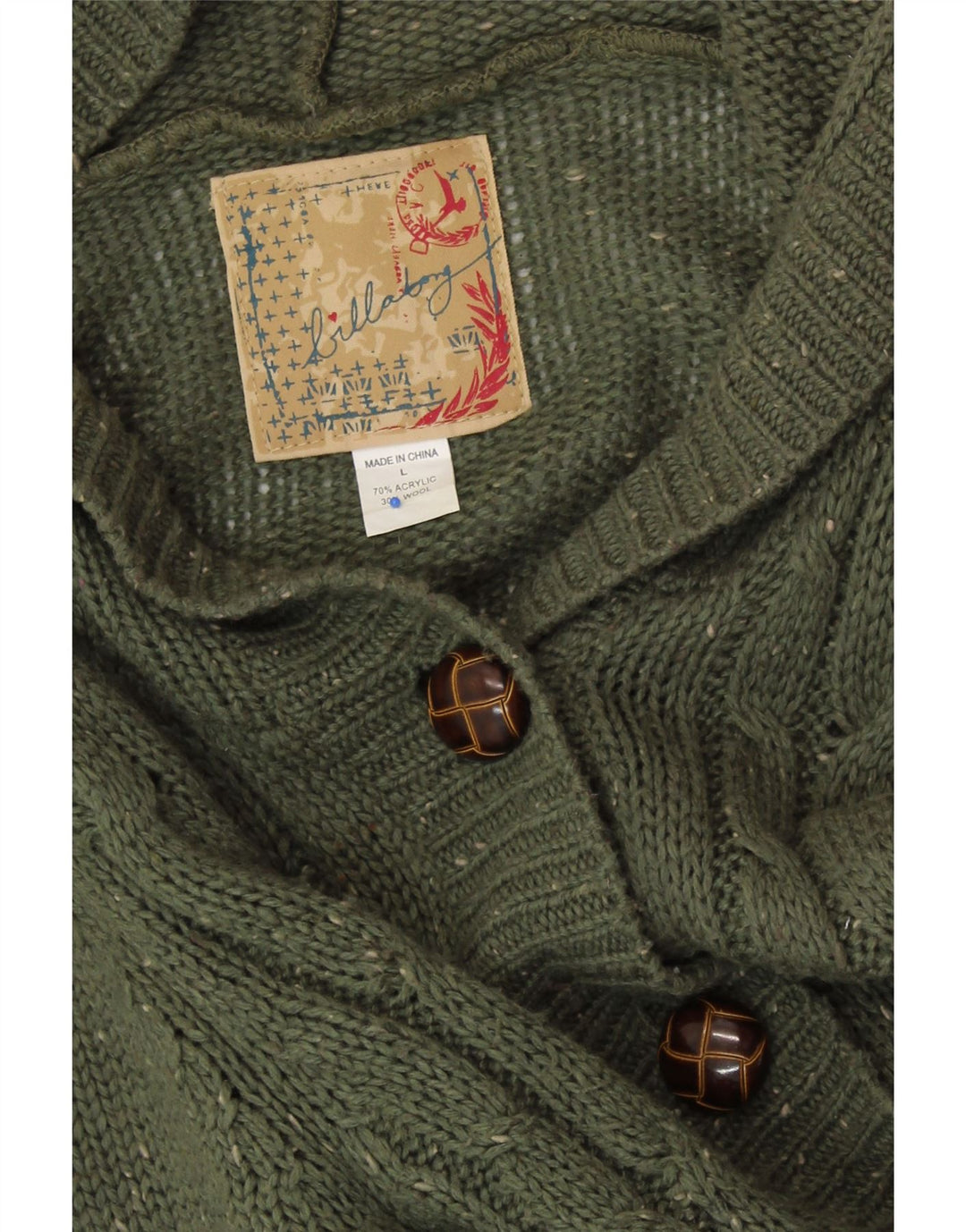 BILLABONG Damen Longline-Cardigan-Pullover UK 14 Large Grün meliert