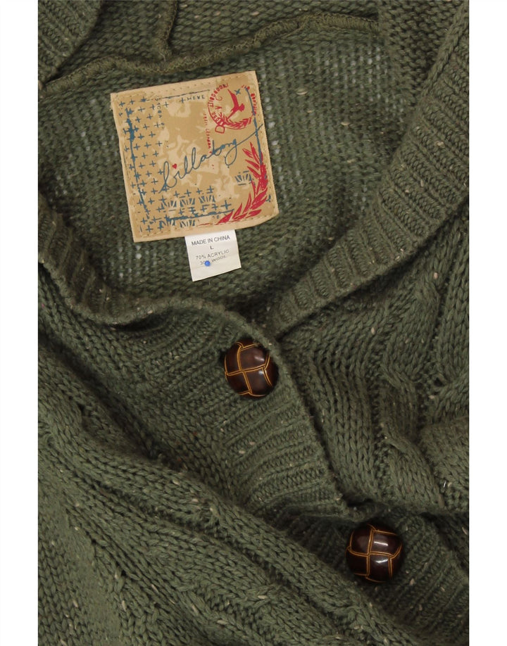 BILLABONG Damen Longline-Cardigan-Pullover UK 14 Large Grün meliert