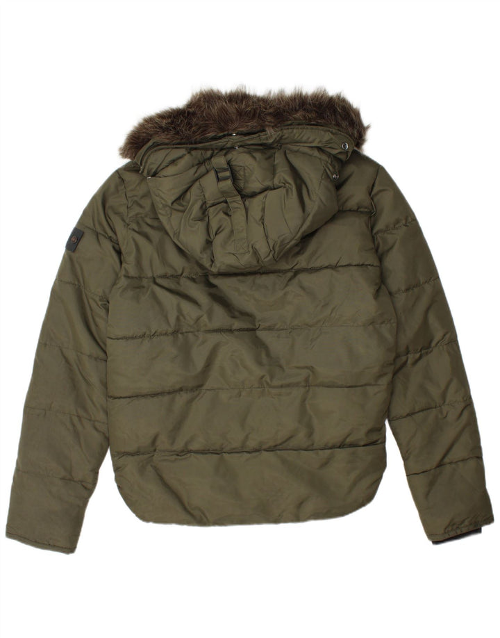 SUPERDRY wattierte Herrenjacke mit Kapuze, UK 36, Small, Khaki, Nylon