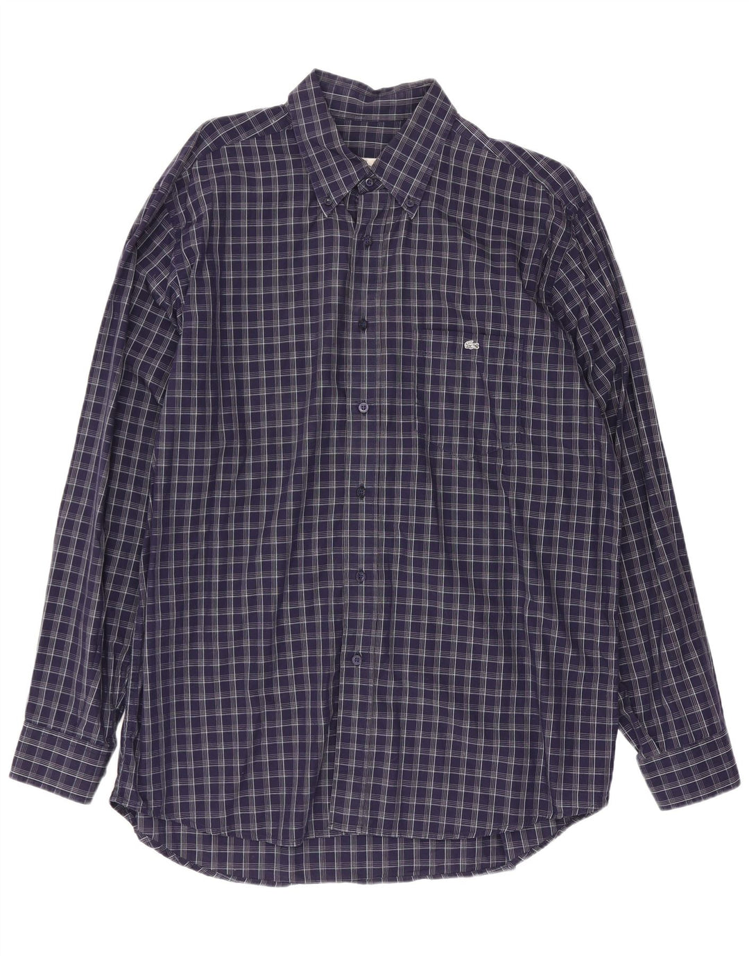 Lacoste Herrenhemd, Größe 42, groß, marineblau, kariert, Baumwolle