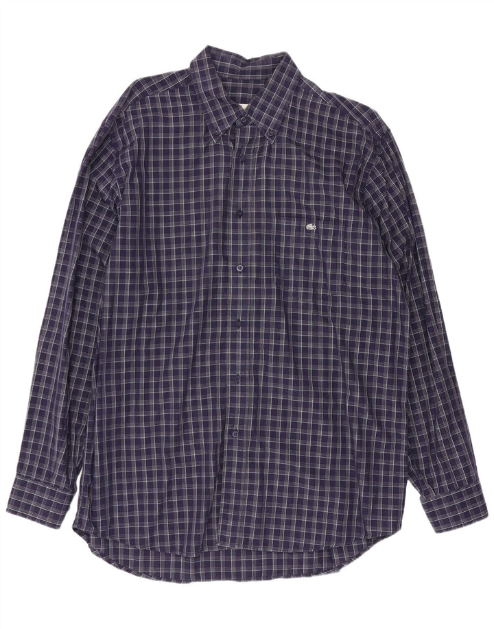 Lacoste Herrenhemd, Größe 42, groß, marineblau, kariert, Baumwolle