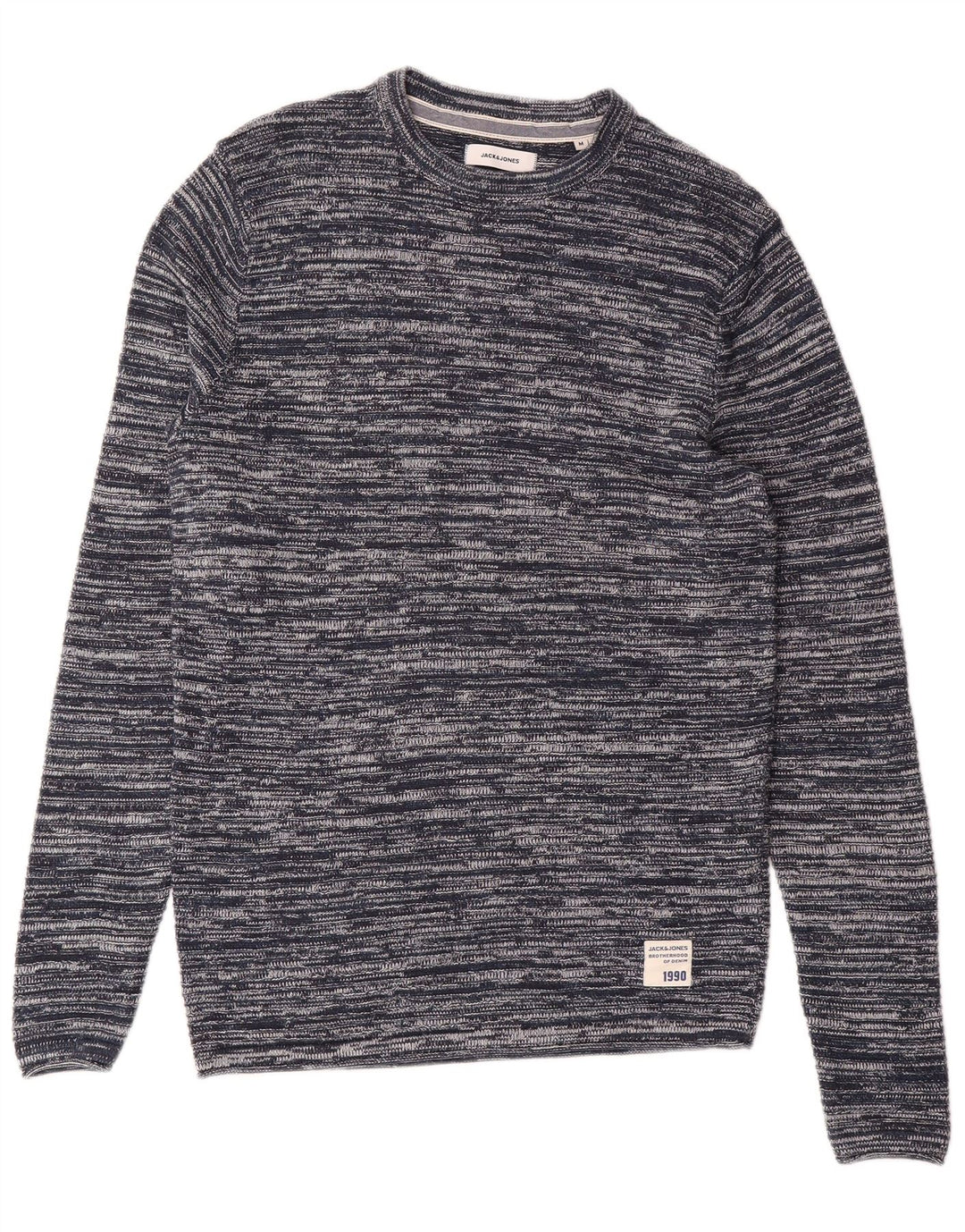JACK & JONES Mens Crew Neck Jumper Sweater Medium Navy Blue Flecked Cotton