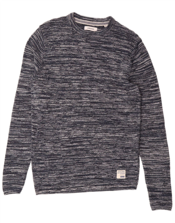 JACK & JONES Mens Crew Neck Jumper Sweater Medium Navy Blue Flecked Cotton