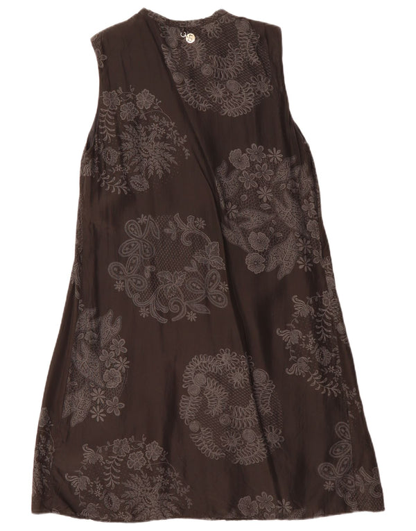 Trussardi Jeans Damen ärmelloses A-Linien-Kleid IT 44 Mittelschwarz geblümt