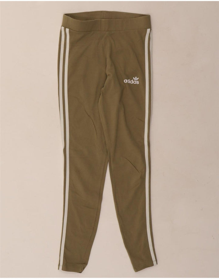 ADIDAS Womens Leggings UK 10 Small Khaki Cotton