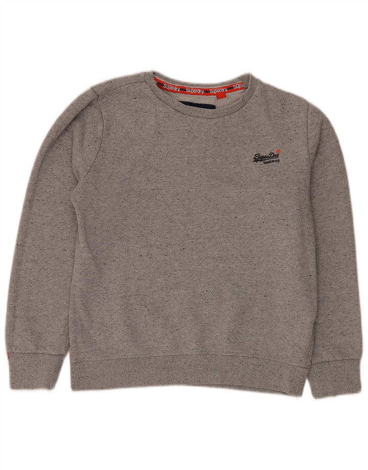 SUPERDRY Damen-Sweatshirt-Pullover UK 16 Large Grau gefleckte Baumwolle