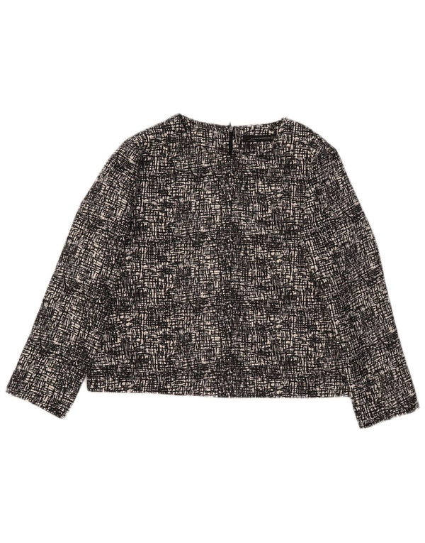 Zara Damen-Bluse mit 3/4-Ärmeln, bauchfreies Oberteil, UK-Größe 44, Mittelschwarz geflecktes Polyester