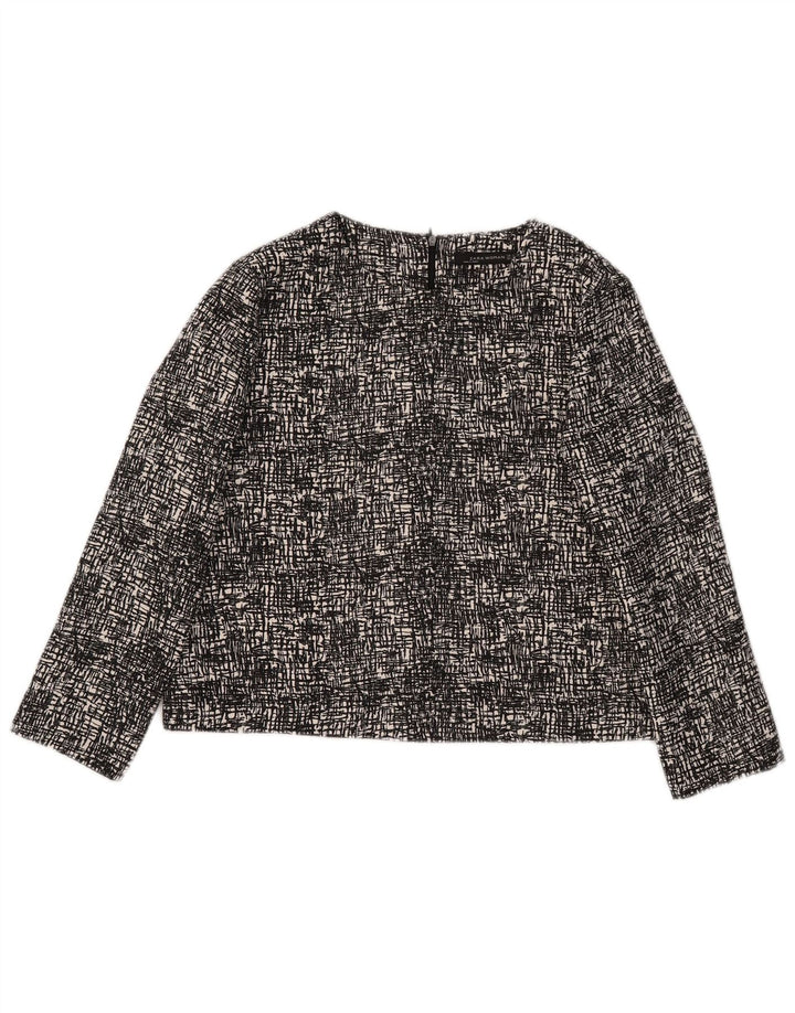 Zara Damen-Bluse mit 3/4-Ärmeln, bauchfreies Oberteil, UK-Größe 44, Mittelschwarz geflecktes Polyester