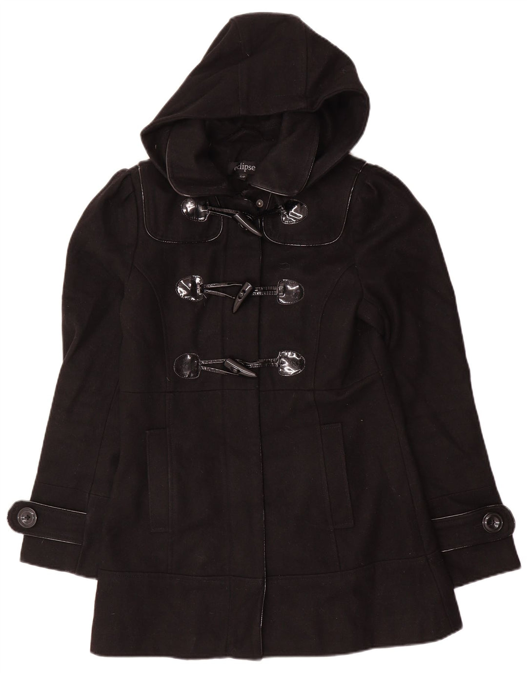 Eclipse Damen-Dufflecoat mit Kapuze, UK 10, Größe S, schwarze Wolle
