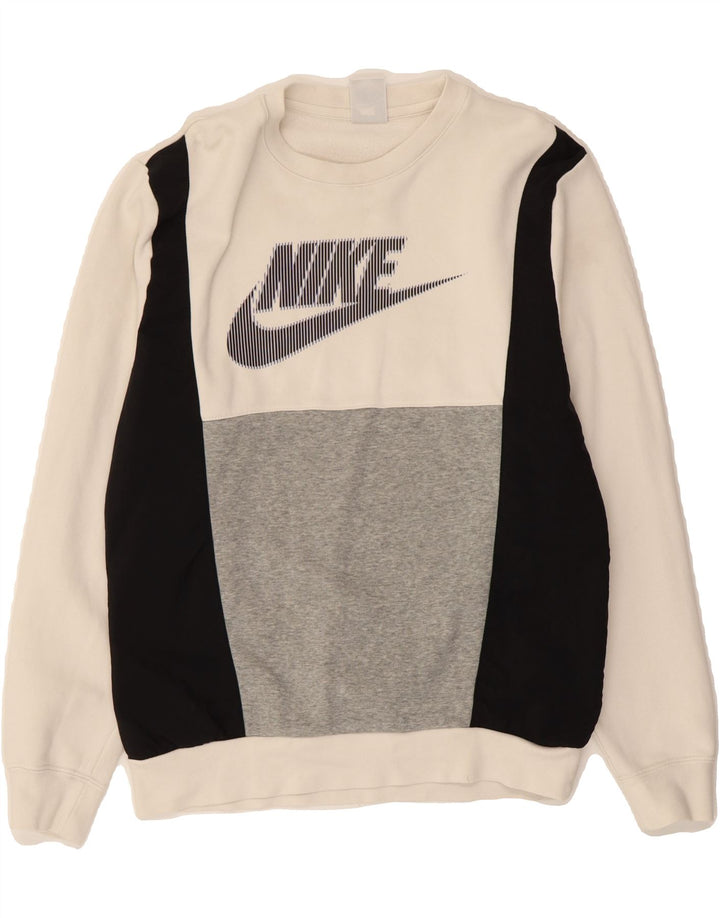 NIKE Herren-Sweatshirt mit Grafik, Größe S, Weiß, Farbblock-Baumwolle