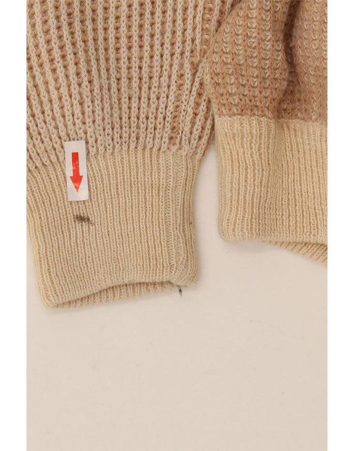 Oscar Forghieri Herren-Pullover mit Rundhalsausschnitt, mittelbeige gestreifte Wolle