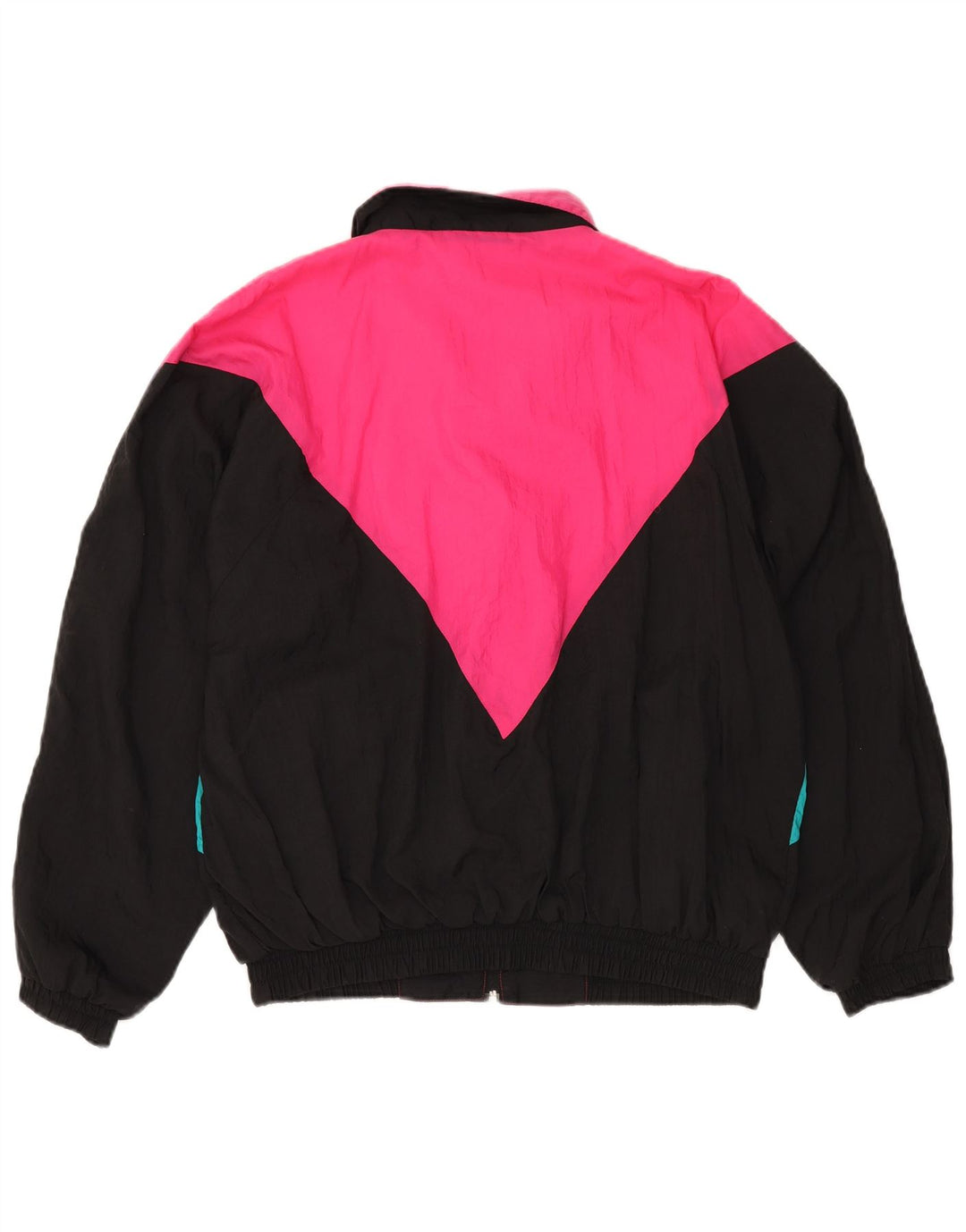 VINTAGE Damen-Trainingsanzug-Oberteiljacke UK 16 Großes schwarzes Colourblock-Nylon