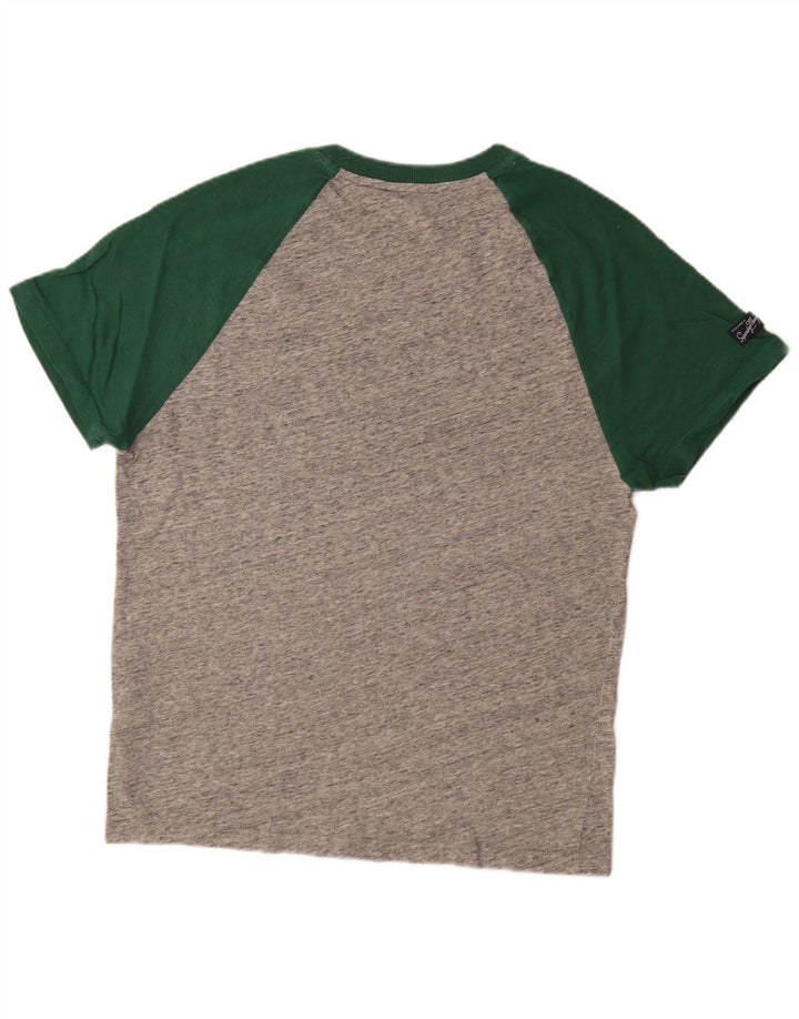 Superdry Herren Grafik-T-Shirt-Oberteil aus mittelgrauer Colourblock-Baumwolle