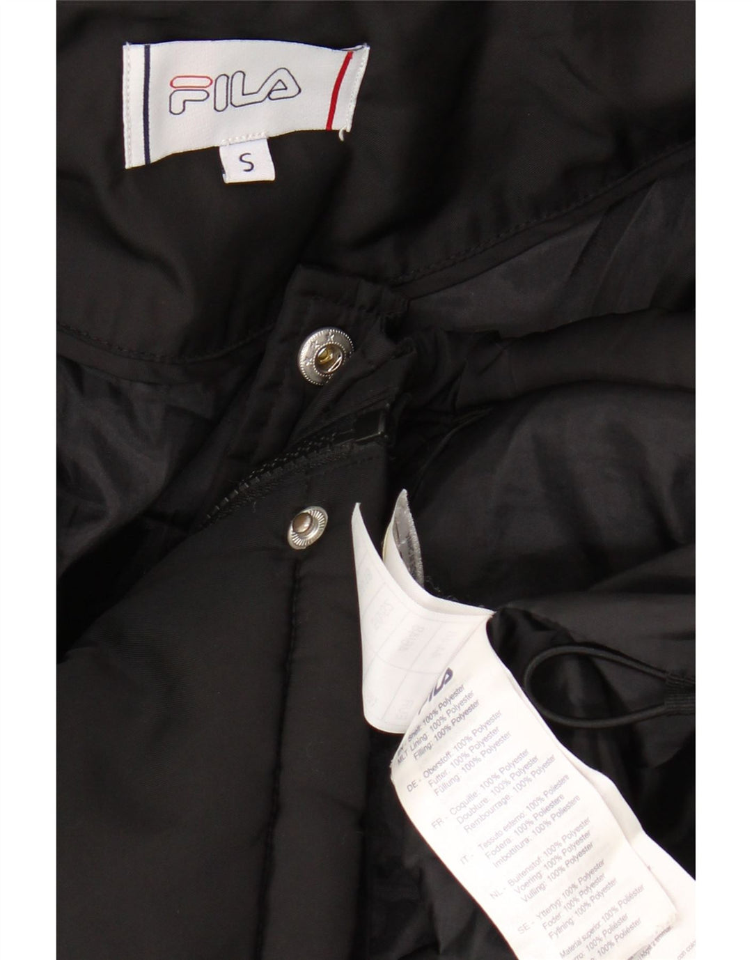 FILA Wattierte Herrenjacke mit Kapuze, UK 36, Small, Schwarz, Colourblock-Polyester