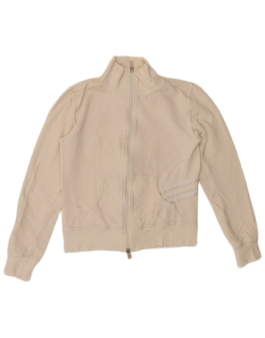 ADIDAS Damen Crop Trainingsanzug Top Jacke UK 10 Small Weiße Baumwolle