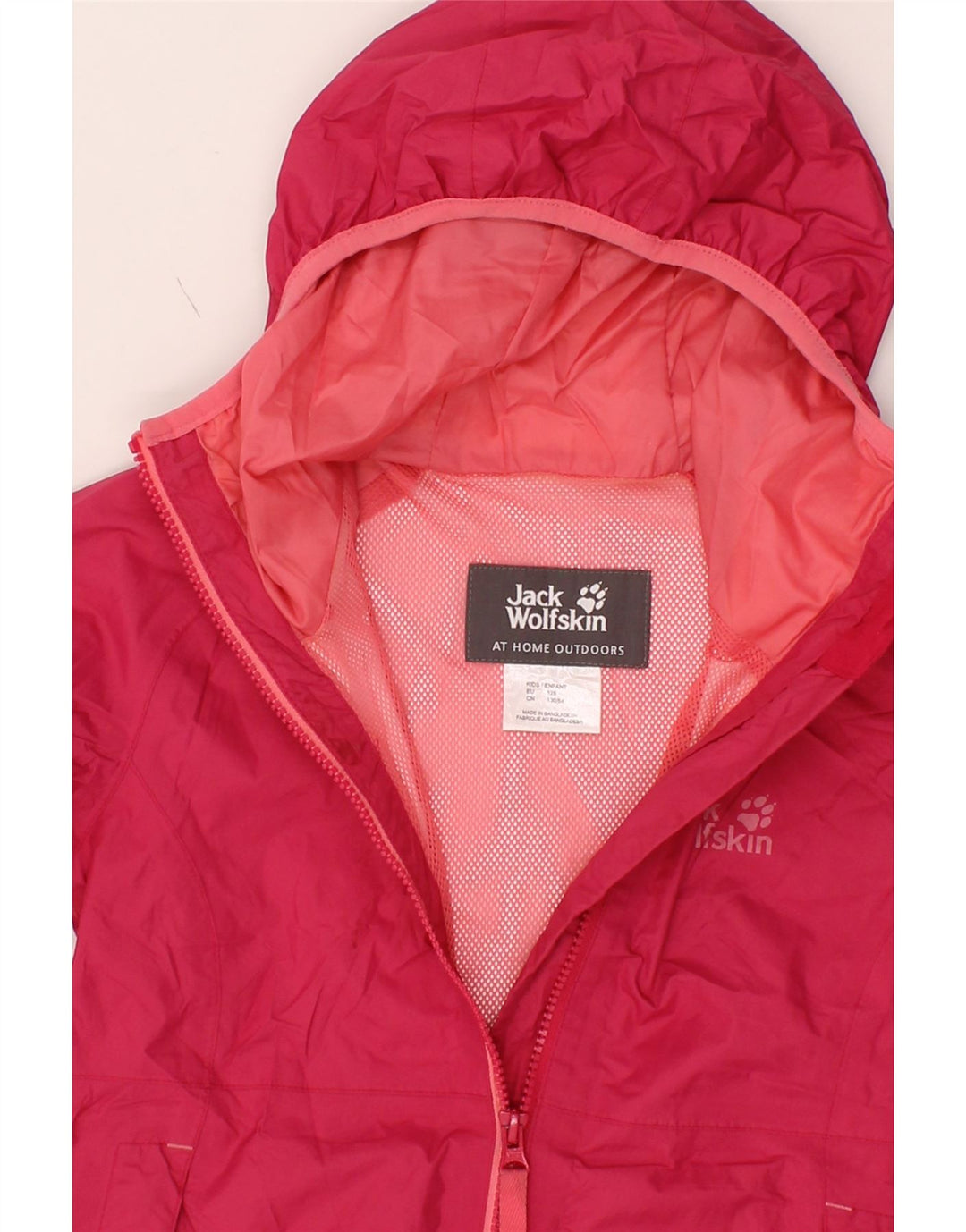 JACK WOLFSKIN Girls Hooded Rain Jacket 7-8 Years Pink Polyamide Vintage Jack Wolfskin and Second-Hand Jack Wolfskin from Messina Hembry 