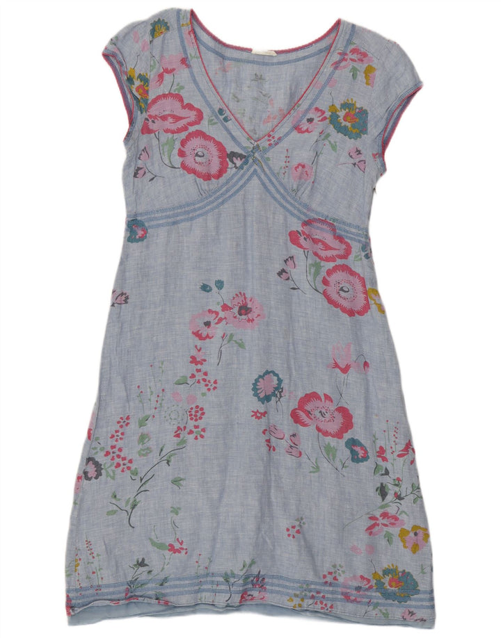 White Stuff Damen-A-Linien-Kleid, UK-Größe 44, mittelblaues, geblümtes Leinen