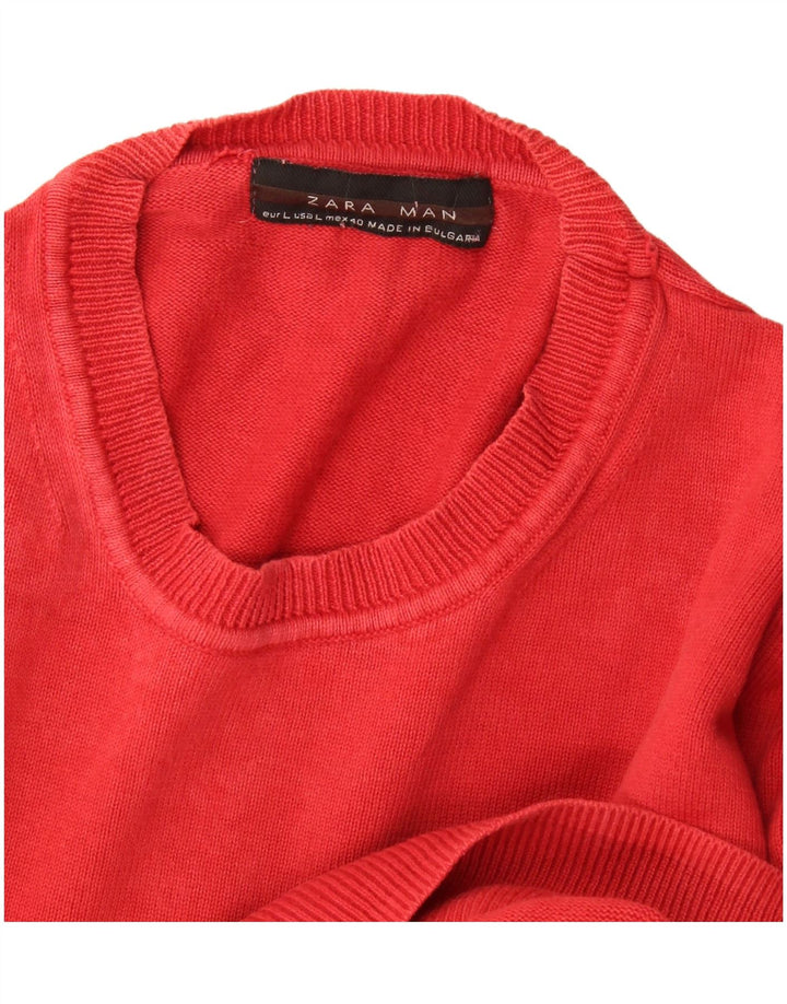 Zara Herren-Pullover mit Rundhalsausschnitt, Größe L, Rot