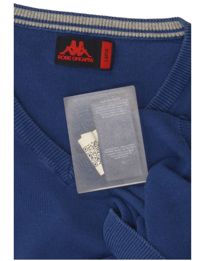 Kappa Herren-Pullover mit V-Ausschnitt, groß, aus blauer Baumwolle
