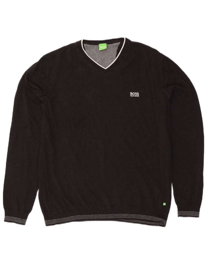 Hugo Boss Herren-Pullover mit V-Ausschnitt, groß, aus schwarzem Acryl