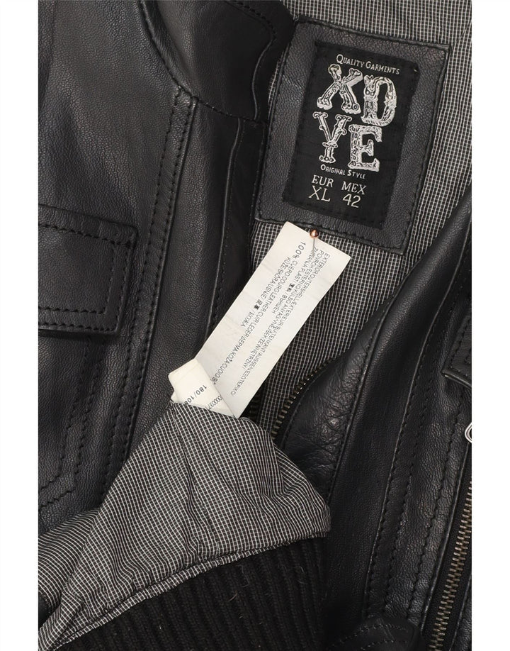 XDYE Herren Bomber-Lederjacke UK 42 XL Schwarzes Leder
