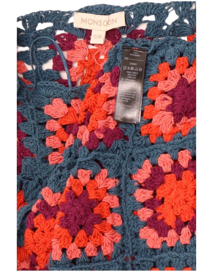 MONSOON Damen Häkelpullover mit U-Boot-Ausschnitt, Gr. 10, klein, blau kariert