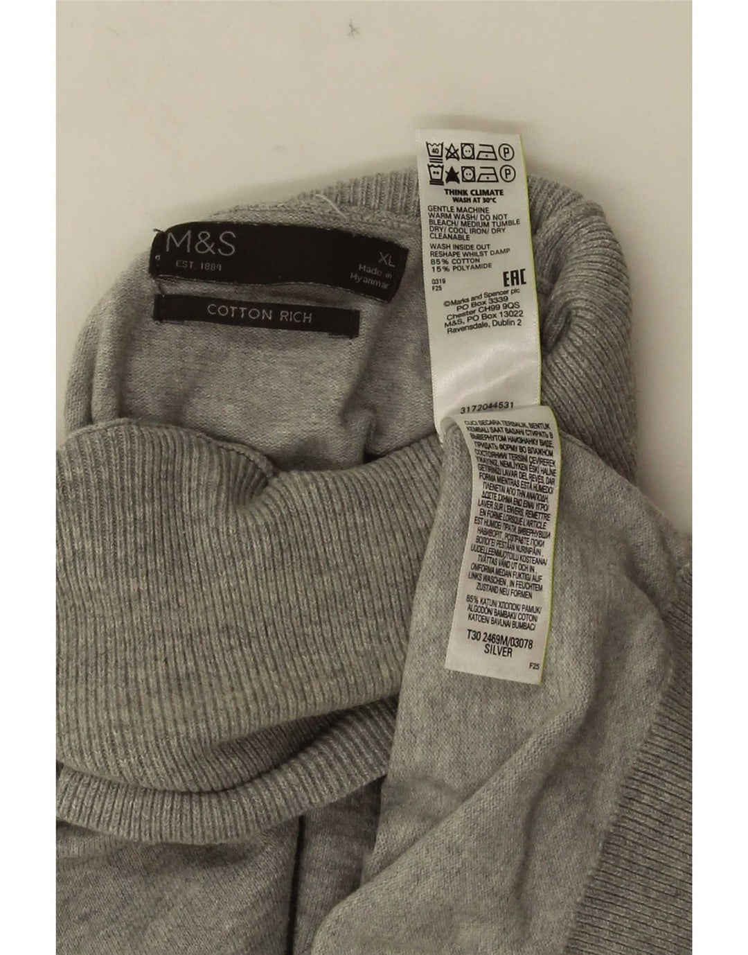 Marks & Spencer Herren Rollkragenpullover XL Grau Baumwolle