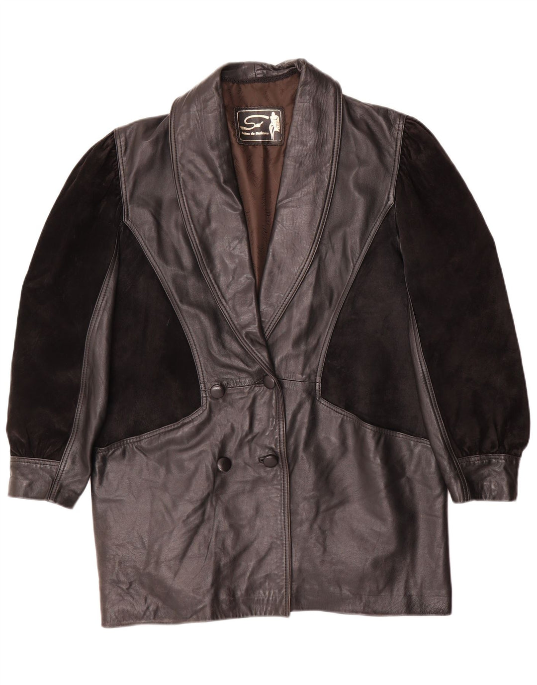 Vintage Damen Übergroßer Ledermantel UK 14 Mittelschwarzes Leder