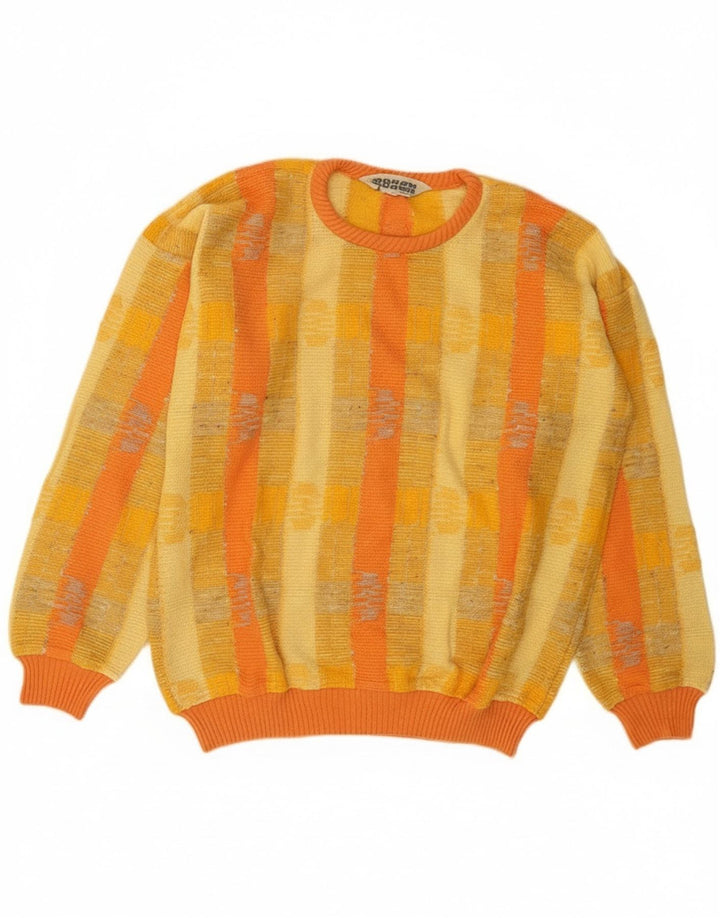 Boxer Herren-Pullover mit Rundhalsausschnitt, mittelgelb, gestreift, Baumwolle