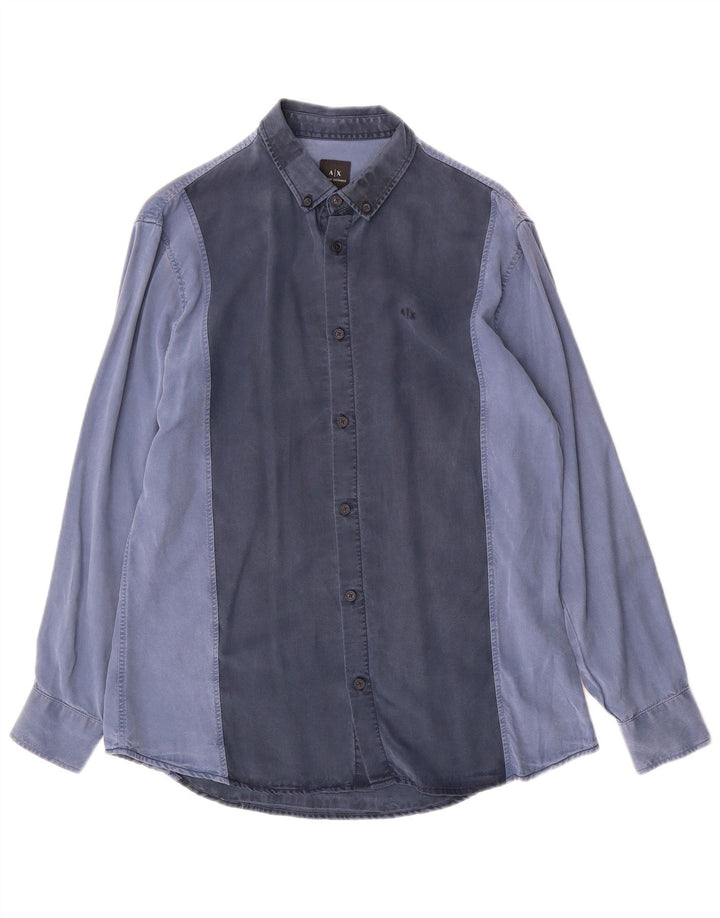 Armani Exchange Herren-Hemd mit normaler Passform, mittelblau, Farbblock