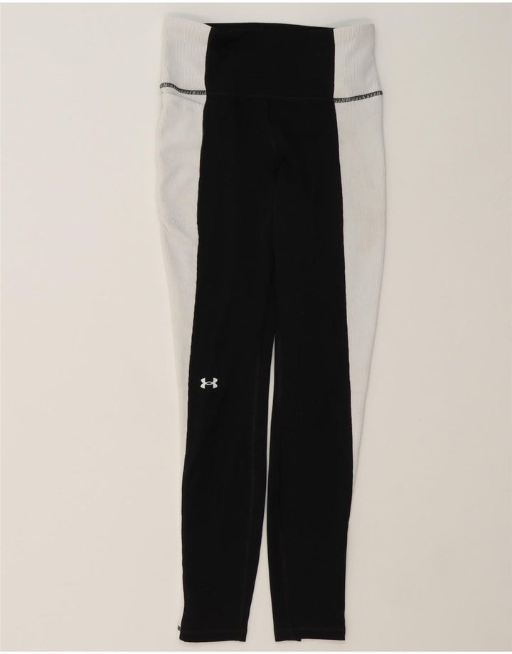 UNDER ARMOUR Womens Leggings UK 10 Small  Black Colourblock Polyester Vintage Under Armour and Second-Hand Under Armour from Messina Hembry 