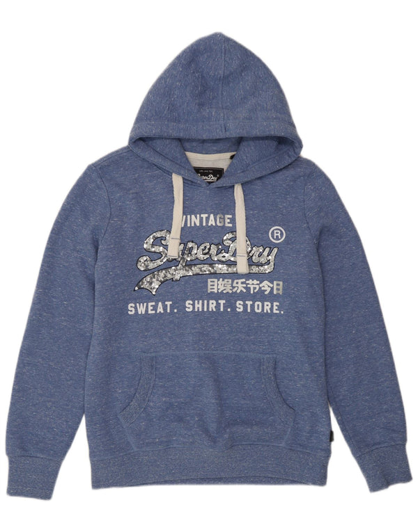 Superdry Graphic Hoodie-Pullover für Damen, UK 14, Größe L, blau geflecktes Polyester