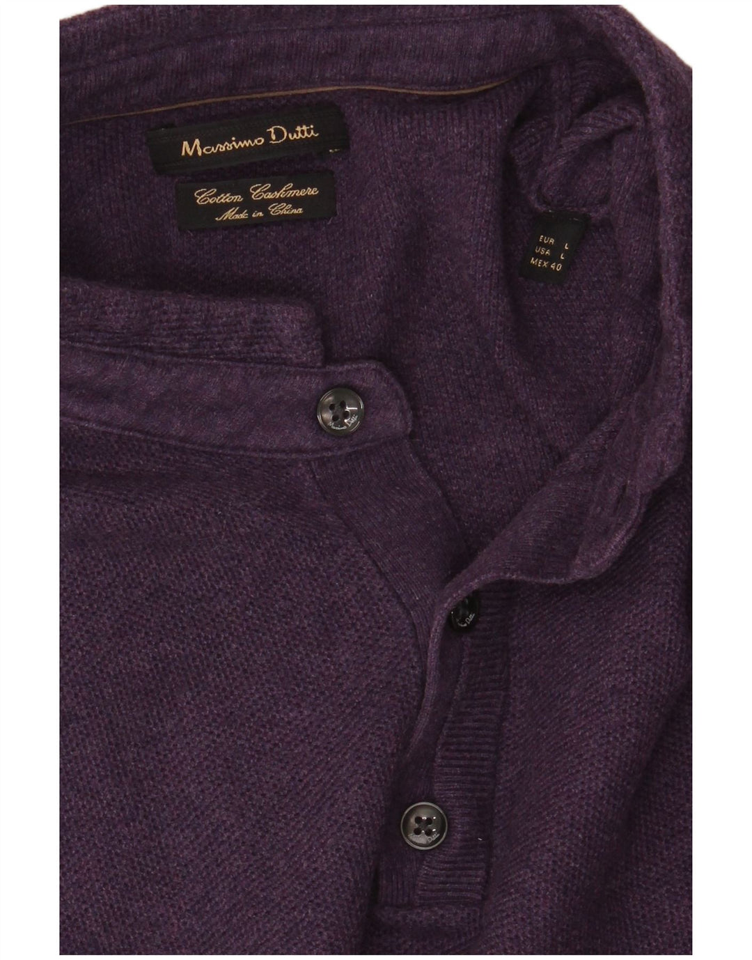 Massimo Dutti Herren-Pullover mit Knopfkragen, Größe L, Lila