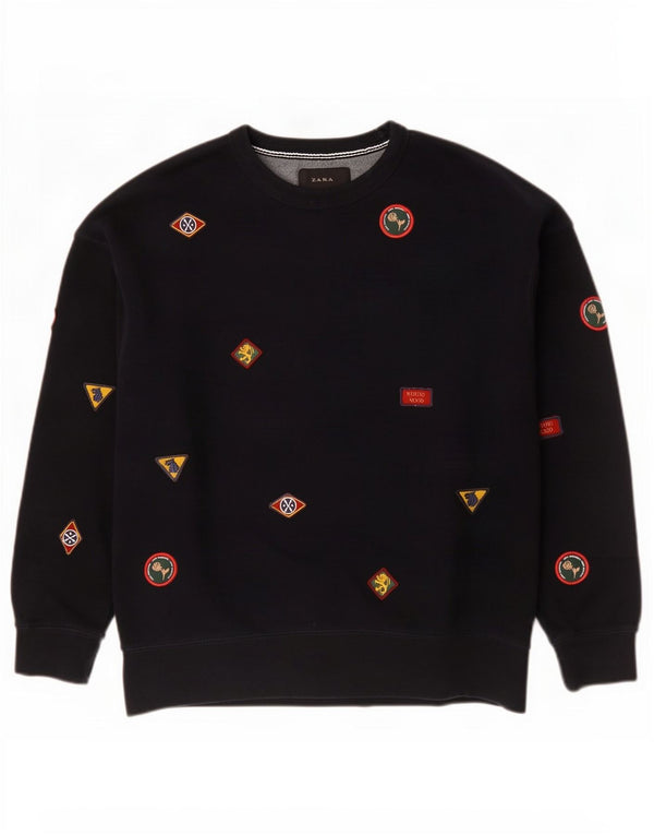 Zara Mens Sweatshirt Jumper Medium Black Geometric Cotton